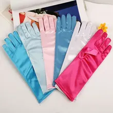 Атласные Короткие Голубые модные перчатки с цветами для девочек, подружки невесты, женские Вечерние перчатки для танцев, перчатки для особых случаев 309