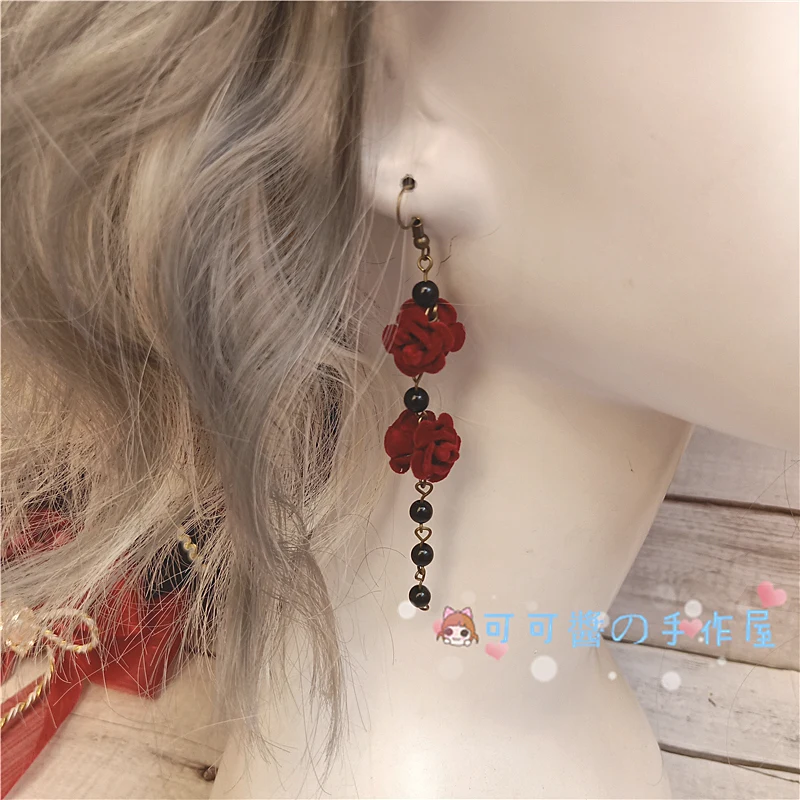 Ear Clips Японская ручная работа темно-Готическая розовая заколка для волос Хэллоуин Лолита жесткий головной убор для девочек панк кружевная заколка для волос KC Заколка-шляпка украшения для волос Косплей - Цвет: Ear Clips