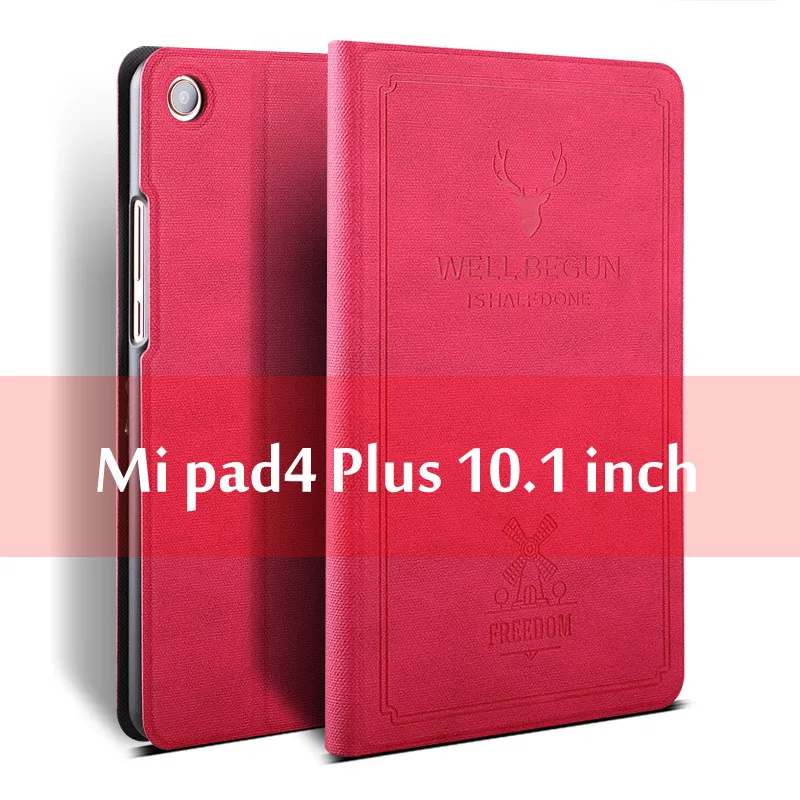 Чехол для Xiaomi Mi Pad 4 Plus, Ультратонкий чехол-книжка с откидной подставкой, умный чехол из искусственной кожи чехол для Xiaomi Mi Pad 4 Plus 10,1, чехол для планшета - Цвет: Rose Red