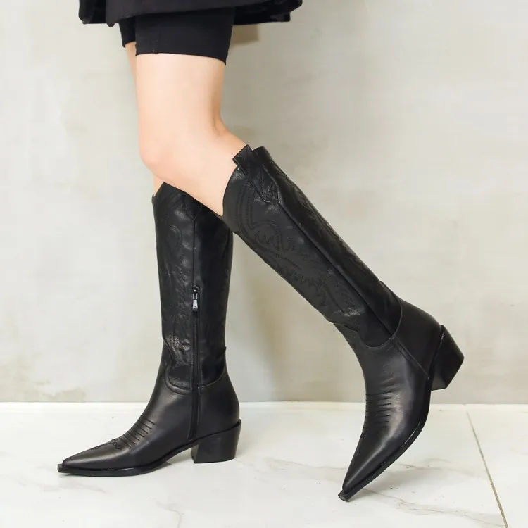 Ботинки из натуральной кожи, Западная пастушка женские ботинки ковбойские ботинки из натуральной воловьей кожи с острым носком женская обувь - Цвет: black