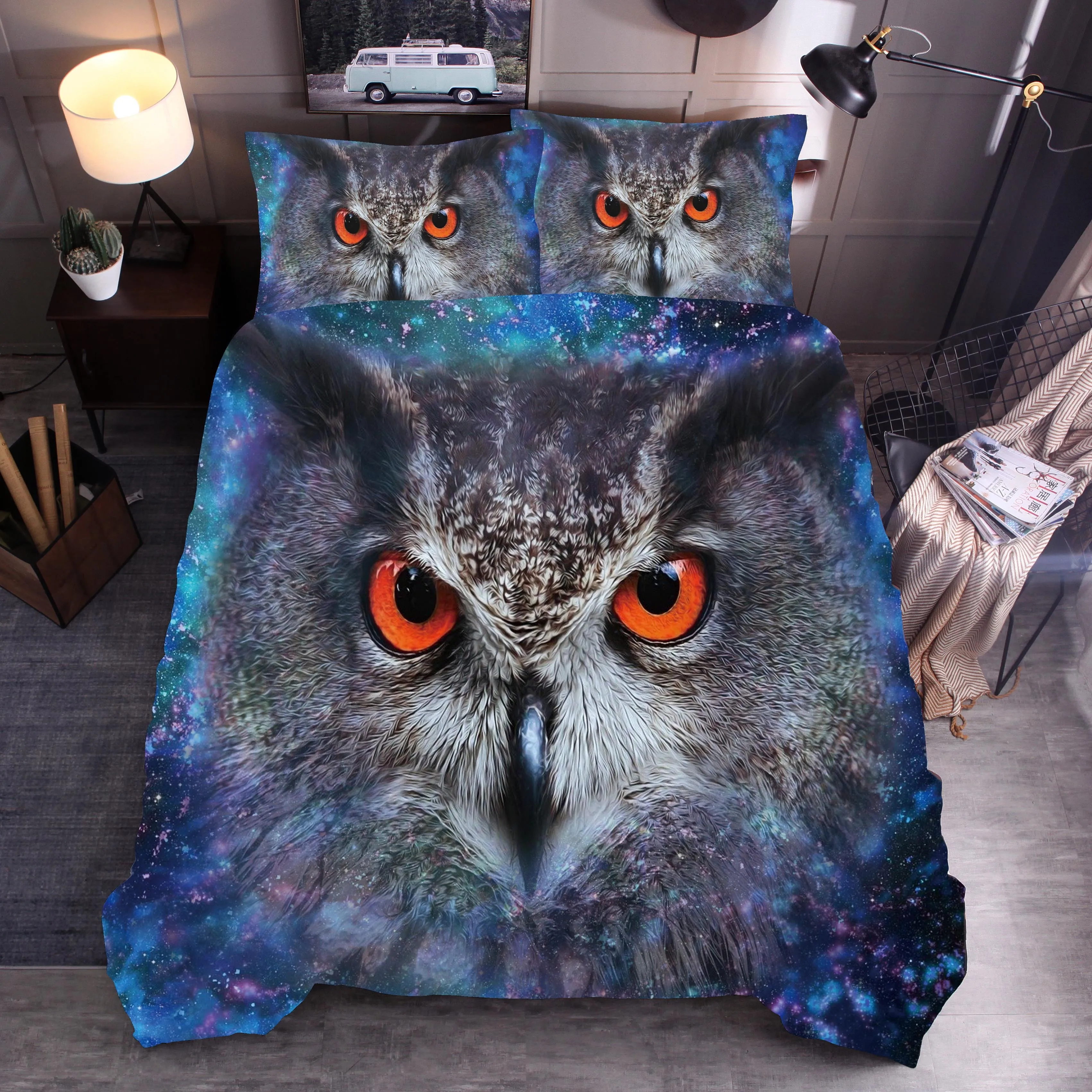 

Galaxy Owl Printed Bedding Set Floral Duvet Cover Sets Queen King Quilt Cover Bed Linen