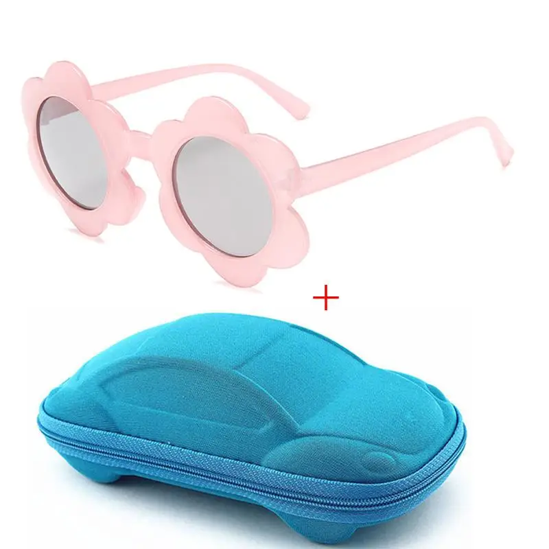 Популярные Модные солнцезащитные очки с цветочным рисунком для детей, чехол для мальчиков и девочек, милые круглые солнцезащитные очки, подарок для детей, спортивные очки UV400 - Цвет линз: Pink