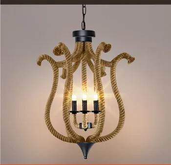 

American Hemp rope Restaurant cafe shop bar counter Vintage antique creative personality LOFT decorative chandelier