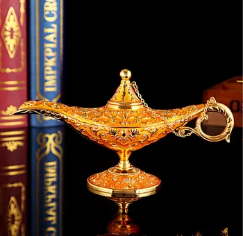 

Small Metal Carved Aladdin Lamp Magic Vintage Arabian Art Craft Gift Rare Retro Legend Color Aladdin Genie Light Wishing Lamp