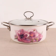 Европейский стиль керамическая эмаль утолщение Двойные Уши суп из нержавеющей стали ручка стеклянная крышка кастрюля 22 см