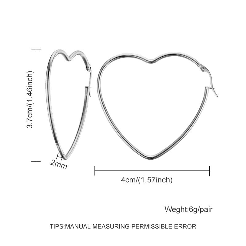 4cm heart Модные серебряные серьги-кольца из нержавеющей стали для женщин 10 мм 80 мм Большой Круг круглая петля креольские серьги ювелирные изделия Букле д 'ореиль - Окраска металла: 4cm heart