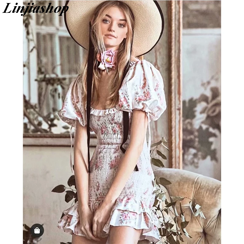 Boho loveshackfancy осеннее платье бежевое с коротким рукавом и оборками тонкое праздничное ins bloggers особый интерес мини-платье женское Boho loveshackfancy осеннее платье бежевое с коротким рукавом и оборками тонкое праздничное ins bloggers особый интерес мини-платье женское