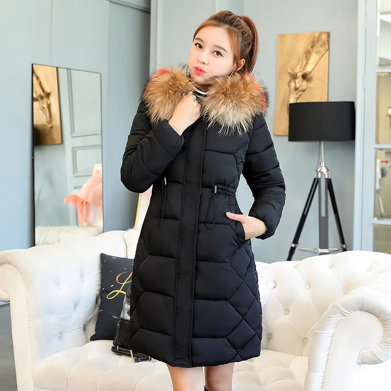 

Winter New Style WOMEN'S Cotton-padded Clothes Slim Fit Waist Hugging Warm Large Size Mid-length down Jacket Cotton-padded Cloth