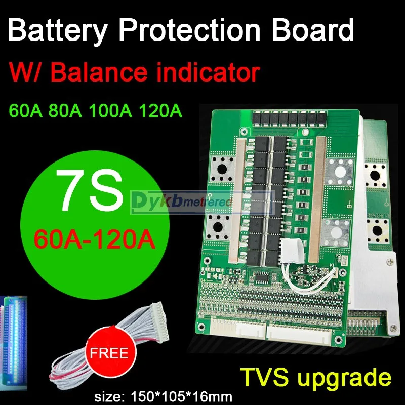 

7S 24V 60A 80A 100A 120A Li-ion Lipo 18650 Lithium Battery Protection Board Inverter BMS High current W balance LED 3.7V*7