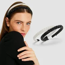 Flatfoosie, блестящая повязка на голову с кристаллами и бисером для женщин и девушек, модная повязка на голову ручной работы, элегантные жемчужные аксессуары для волос, головные уборы