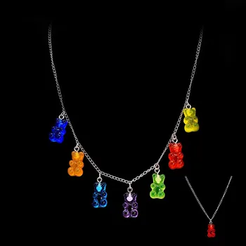 

Gummy Bear Pendant Necklace Handmade Multicolor Cute Judy Bear Charm Necklace For Women Girl Daily Jewelry Party Gifts Hoops