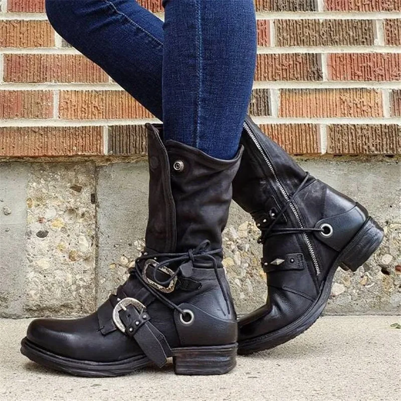 Plus size women's boots 2020 autumn winter belt buckle thick heel women riding boots fashion casual women's shoes Chelsea boots