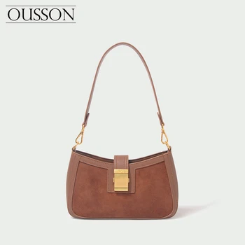 

OUSSON Women Shoulder Bag Vintage baguette Genuine Leather Female Bags For Ladies Evening Bags Paddington Crossbody Bags