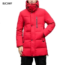 Новинка, Толстая теплая зимняя мужская куртка на утином пуху, приталенная Повседневная Длинная парка с капюшоном, Мужская качественная теплая куртка, doudoune homme