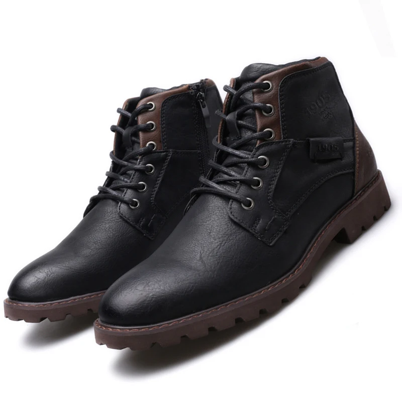 Men Boots Leather Autumn Winter Vintage Style Ankle Boots Men Lace Up Footwear Fashion Casual Shoes Men Botas Hombre Motor Boot