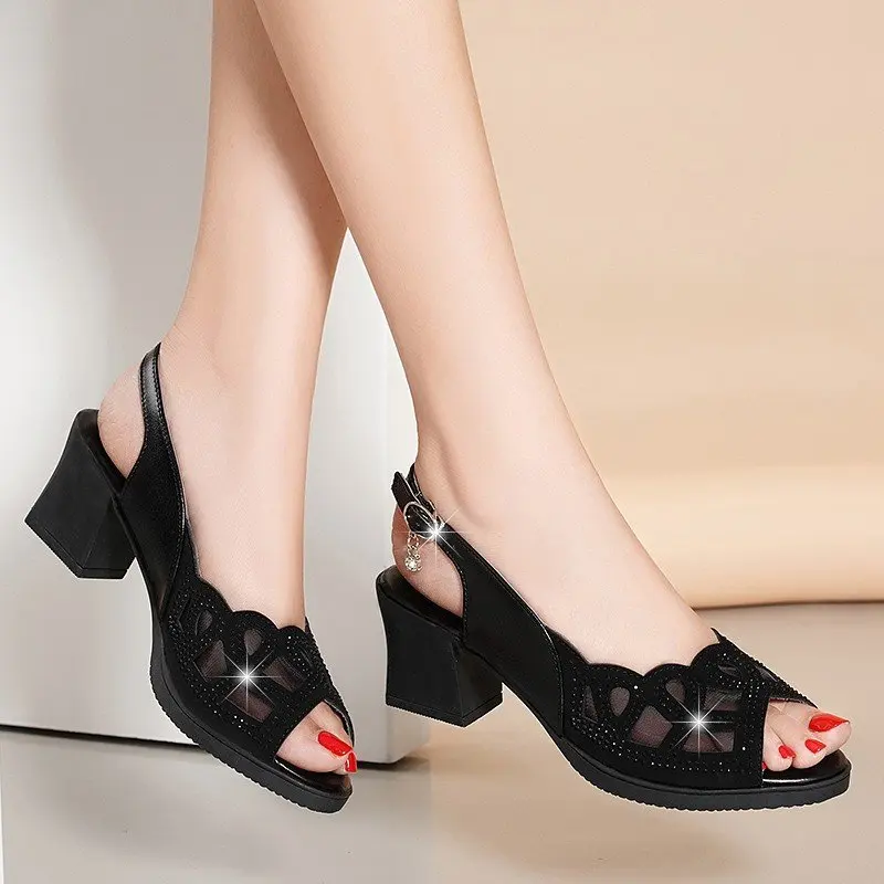 

Fashion Women Sandals Platform Summer Round Mid Heel Peep Toe Casual Non-slip Back Strap Beach Ladies Shoes Zapatos De Mujer