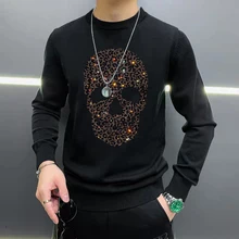 Aliexpress - 2021 Winter New Casual Pullover Round Neck Hot Drill Skull Men’s Sweater Pattern Long-Sleeved Top