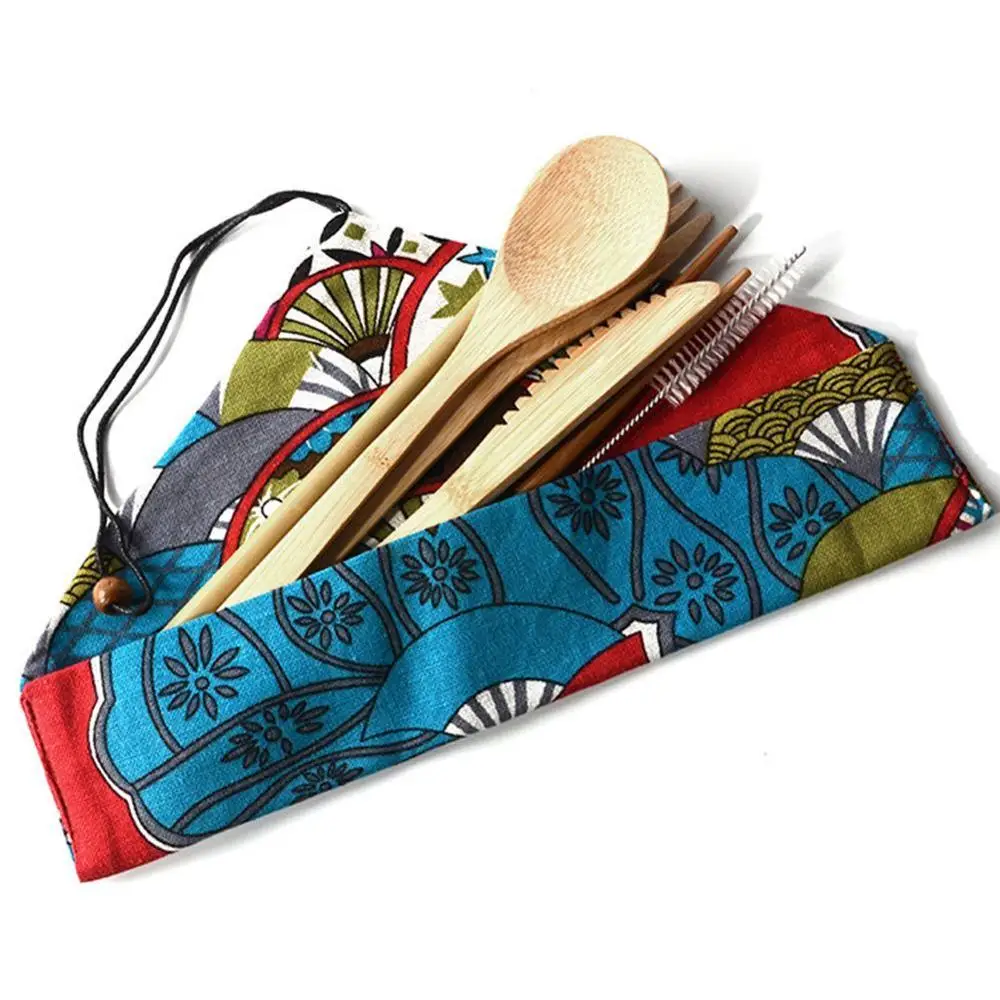 

Portable Dinnerware Set Japanese Bamboo Cutlery Fork Knife Spoon chopsticks Travel Teaspoon Spoon Straw Kitchen Tableware