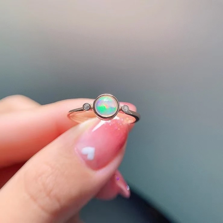 Fine Jewelry 925 Sterling Silver Inlaid With Natural Gemstone Women's Classic Fashion Simple Round White Opal Ring Support Detec