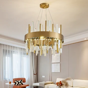 

Round brushed stainless steel gold / black led chandeliers living room bedroom crystal light fixtures