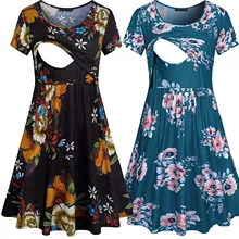 

Maternity Dresses Summer Woman Sundress O-Neck Print Short Sleeve Breast-feeding Pregnant Maternity Nursing Dress Clothes L*
