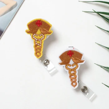 

10Pcs Cloth Embroidery Cartoon Nurse Badge Clip Work Permit Easy Pull Buckle Work Card Clip