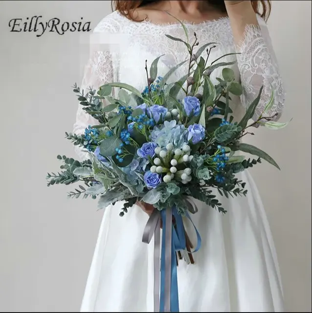 Eillyrosia País Casamento Azul Bouquet De Noiva Tamanho Grande Festival  Natural Prado Flores De Casamento Artificial Falso Bouquet Selvagem - Buquê  De Casamento - AliExpress