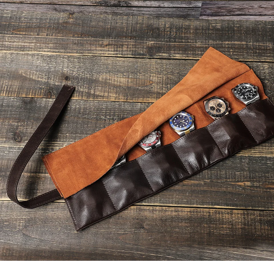 Nubuck Travel Watch Case - 6 Slots -watch