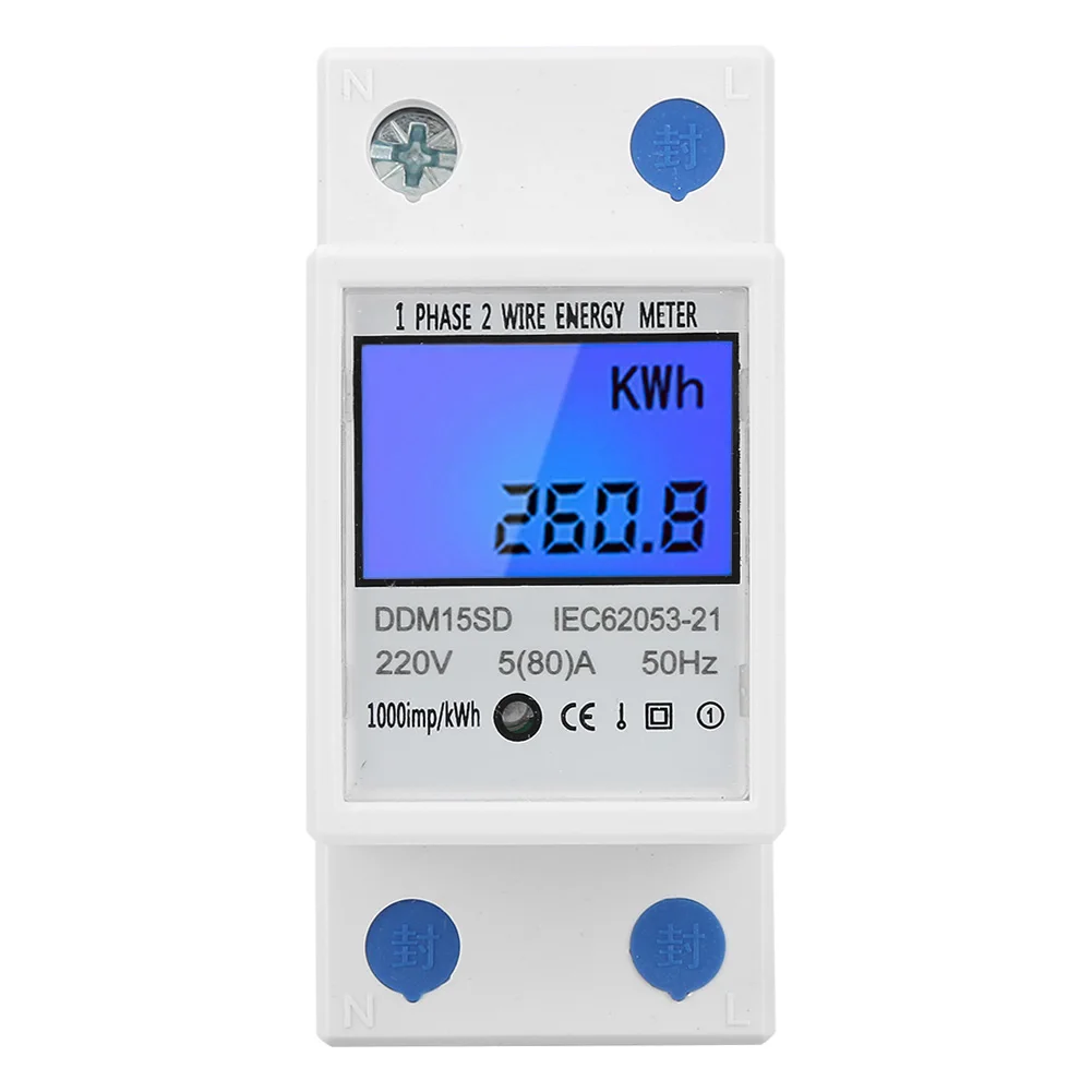 Din Rail счетчик электроэнергии 5-80A DDM15SD ЖК-дисплей Подсветка цифровой Дисплей однофазный электронный многофункциональный энергии измеритель kwh