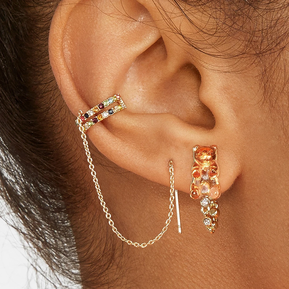 

Dvacaman Double C Crystal Cuff Earrings for Women Gold Color Metal Chain Earrings 2020 Fashion Simple Ear Accessories Wholesale