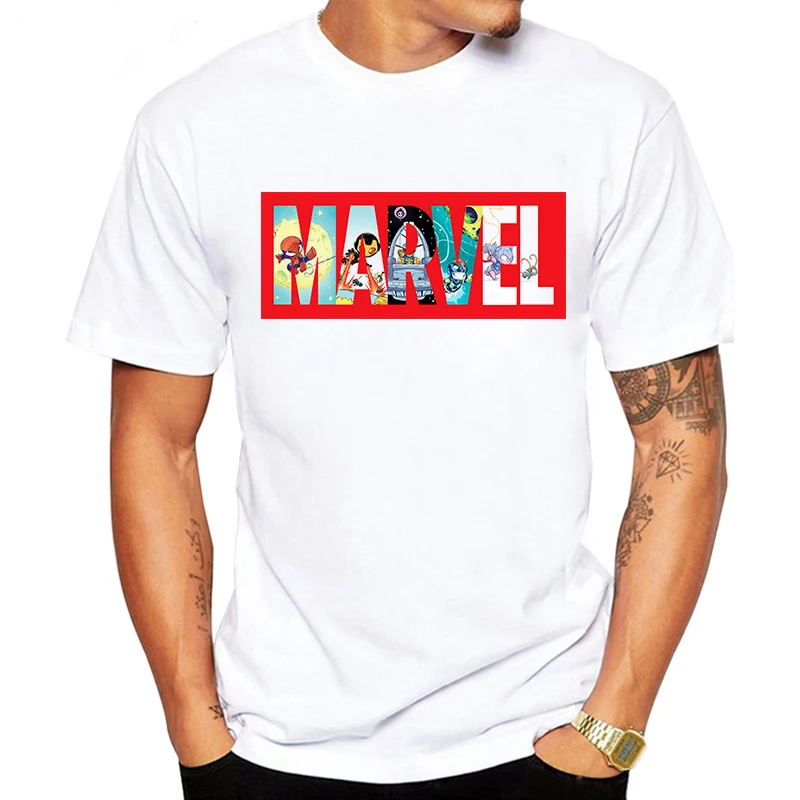 LUSLOS Мужская Повседневная футболка с принтом Marvel, модная уличная Мужская футболка с круглым вырезом, Мужская футболка, топ, camiseta masculina