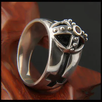 

Battle Cap Cross S925 Sterling Silver and Silver Inlay Black Onyx Fashion Style Japanese and Korean Silver Rings