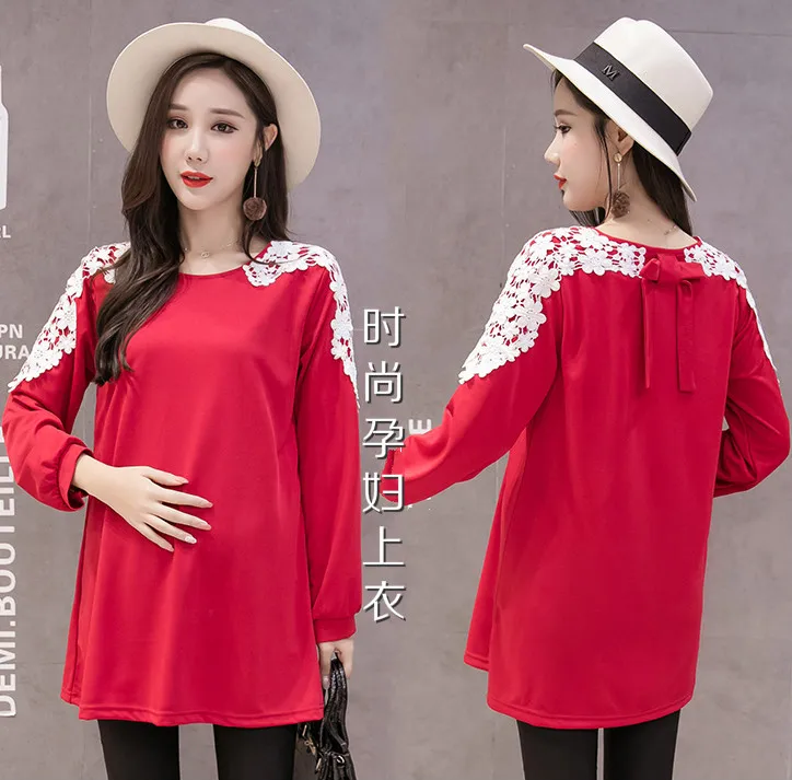 

2019 Autumn And Winter Maternity Top Pregnant Women New Style Korean-style Spring And Autumn Mid-length Pregnant Women Dress Fas
