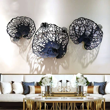 

European Wrought Iron Blue Leaf Wall Mural Decoration Hotel Porch Wall Hanging Crafts Home Livingroom Wall Sticker Ornaments Art