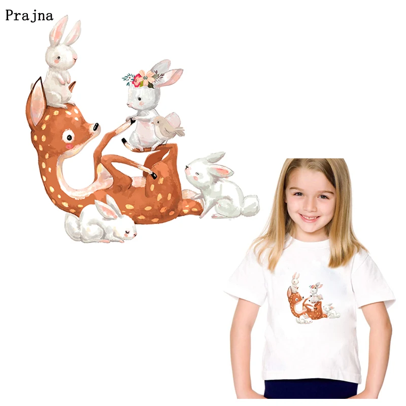 

Prajna Cartoon Deer Rabbit Animal Stickers Applique Iron On Transfers Vinyl Heat Transfer Ironing Stickers On Kids T-shirt Decor