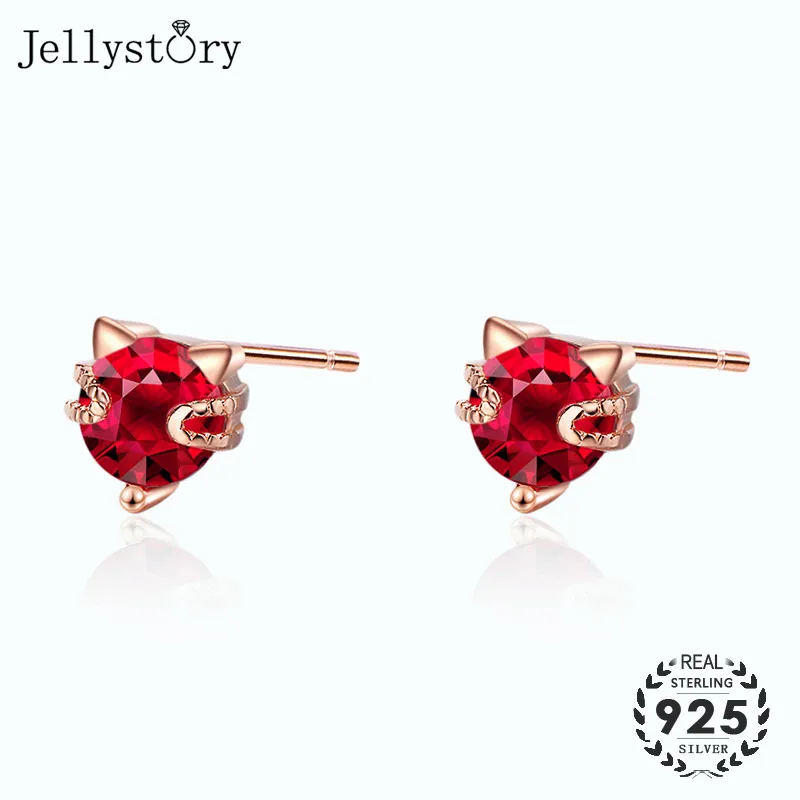 Jellystory Модные 925 сережки из стерлингового серебра с рубином обсидиан драгоценный