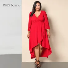 Платье большого размера li fu kuan вязаное платье на шнуровке с v-образным вырезом и длинным рукавом