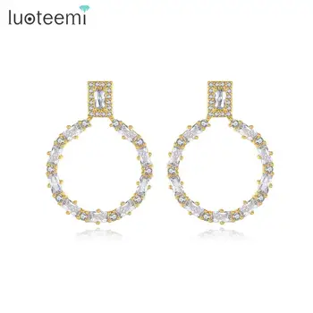 

LUOTEEMI Big Circle Stud Earrings Cubic Zircon Round Cute Fashion Jewelry for Women Dating Daily-life Christmas Gifts Ohrringe