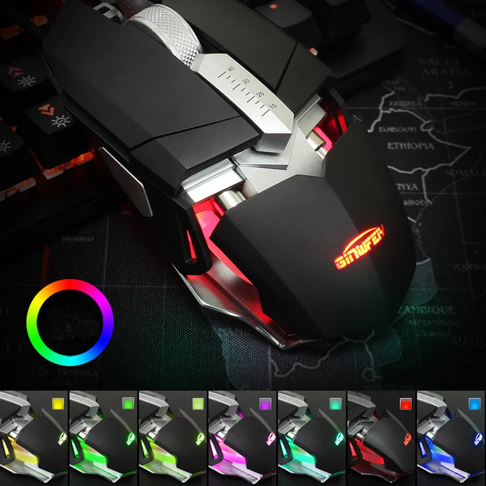 OMESHIN профессиональный Регулируемый 4000 dpi 9 кнопочный 7 цветов светодиодный usb-кабель с подсветкой профессиональная игровая мышь