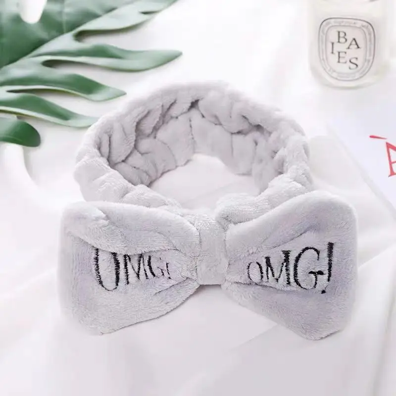 GREY Буквы кораллового флиса мыть лицо лук повязки для женщин девушек держатели головных уборов резинки для волос аксессуары для волос в виде тюрбана подарок - Цвет: GREY