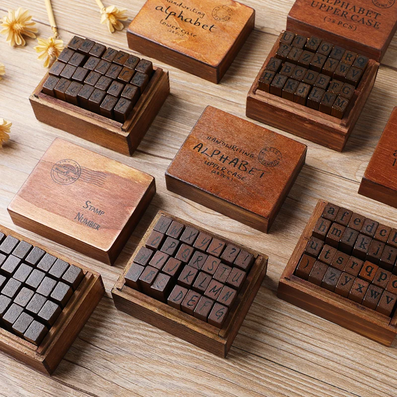 Wooden Alphabet Letter Stamps Vintage Uppercase Lowercase Letter