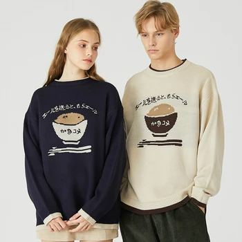 

MERRY PRETTY Women Man Knitted Sweaters Cartoon Embroidery Pullover Winter Long Sleeve O-Neck Korean Style Jumper Couple Sweater