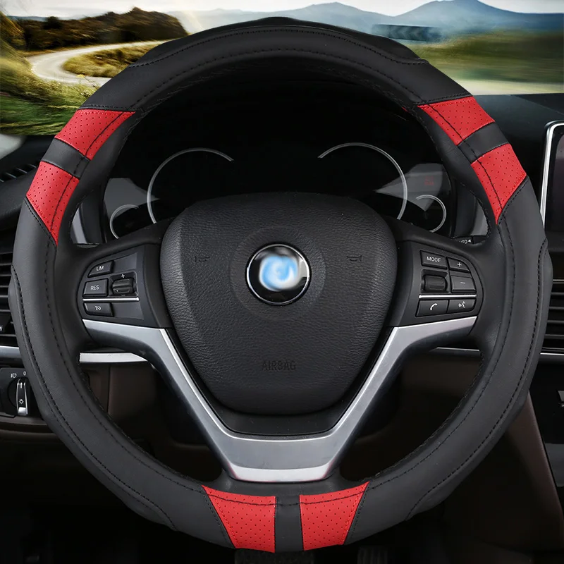 Car Steering Wheel Cover leather Auto Interior Accessories for hyundai ioniq kona santa fe solaris sonata sorento terracan - Название цвета: black red