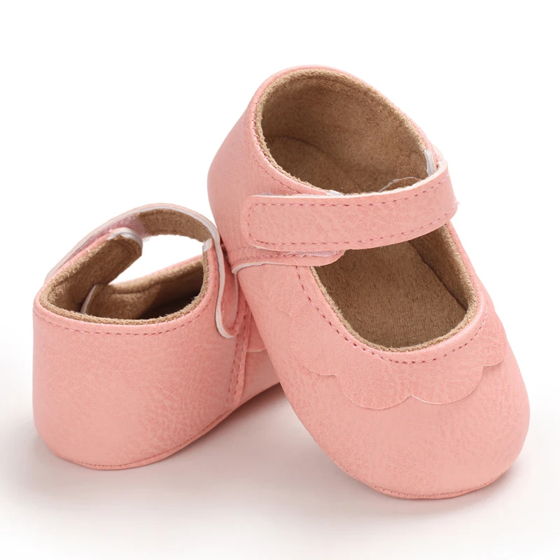 Infant Newborn Baby Girls Princess Non-Slip Floral Border Shoes Toddler Baby Soft PU Leather Prewalker Shoes Solid First Walkers