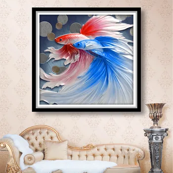 

New fashion 5D DIY Diamond Painting Cross Stitch Full Square fish Embroidery Cross Stitch painting Home Decor 0327-761