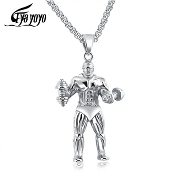 

EyeYoYo Fitness Dumbbell Necklace Titanium Steel Men's Pendant Simple Personality Tide Sccessories Sports Men's Necklace