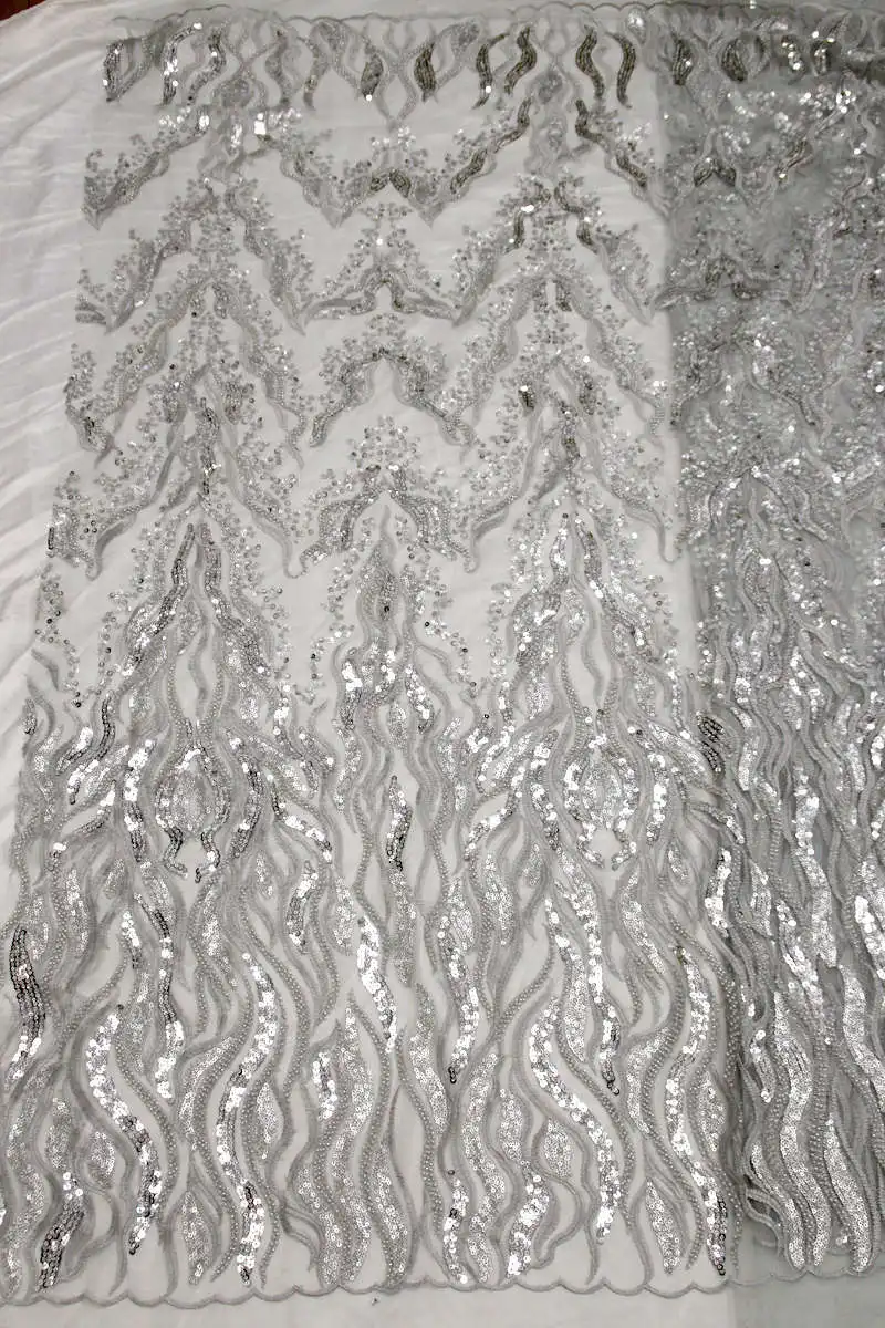 15 ярд/лот Последняя французская Сетка кружевная ткань Африканская Тюлевая сетчатая кружевная ткань с бисером высокое качество африканская кружевная ткань QG770 - Цвет: 28