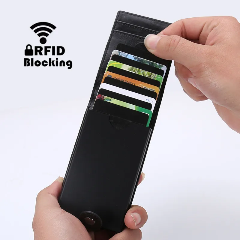 Стиль RFID визитница и минималистичный PU кошелек с металлической коробкой RF ID Блокировка карт держатель Мини Кошелек для мужчин и женщин