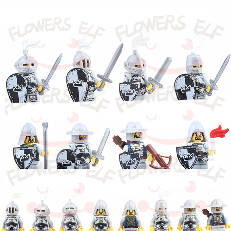 1PCS Blue Lion Red Green Dragon Knight Mini Two-person Villain Middle Age Assembling Building Blocks Children'sToy Medieval Knig