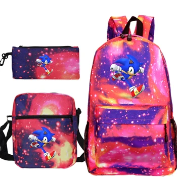

Anime Hip Hop Plecak Mochila Sonic The Hedgehog Backpack Sac A Dos 3 PCS/set Pencil Case Bookbag Shoulder Bags Schoolbag